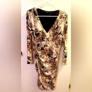 Snake print ruche INC International Concepts dress off white black and brown | M